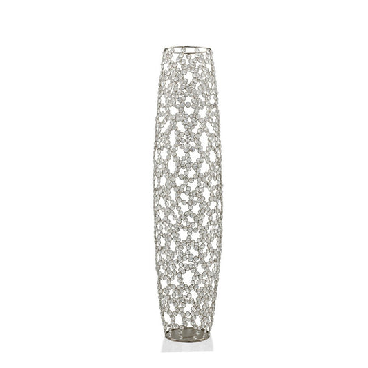 40" Silver Oval Crystal Glass Floor Vase With Faux Crystals