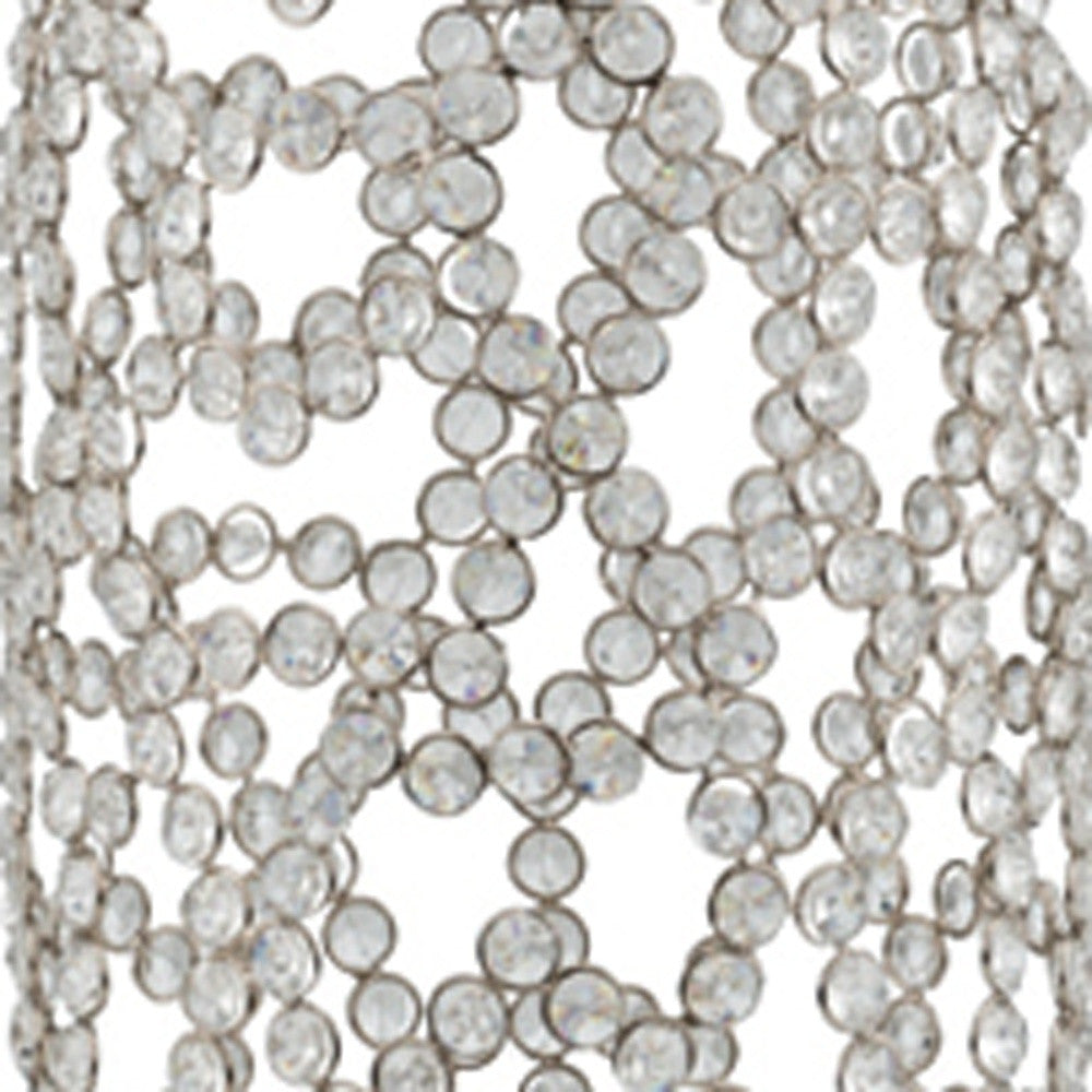 32" Silver Cylinder Crystal Glass Floor Vase With Faux Crystals