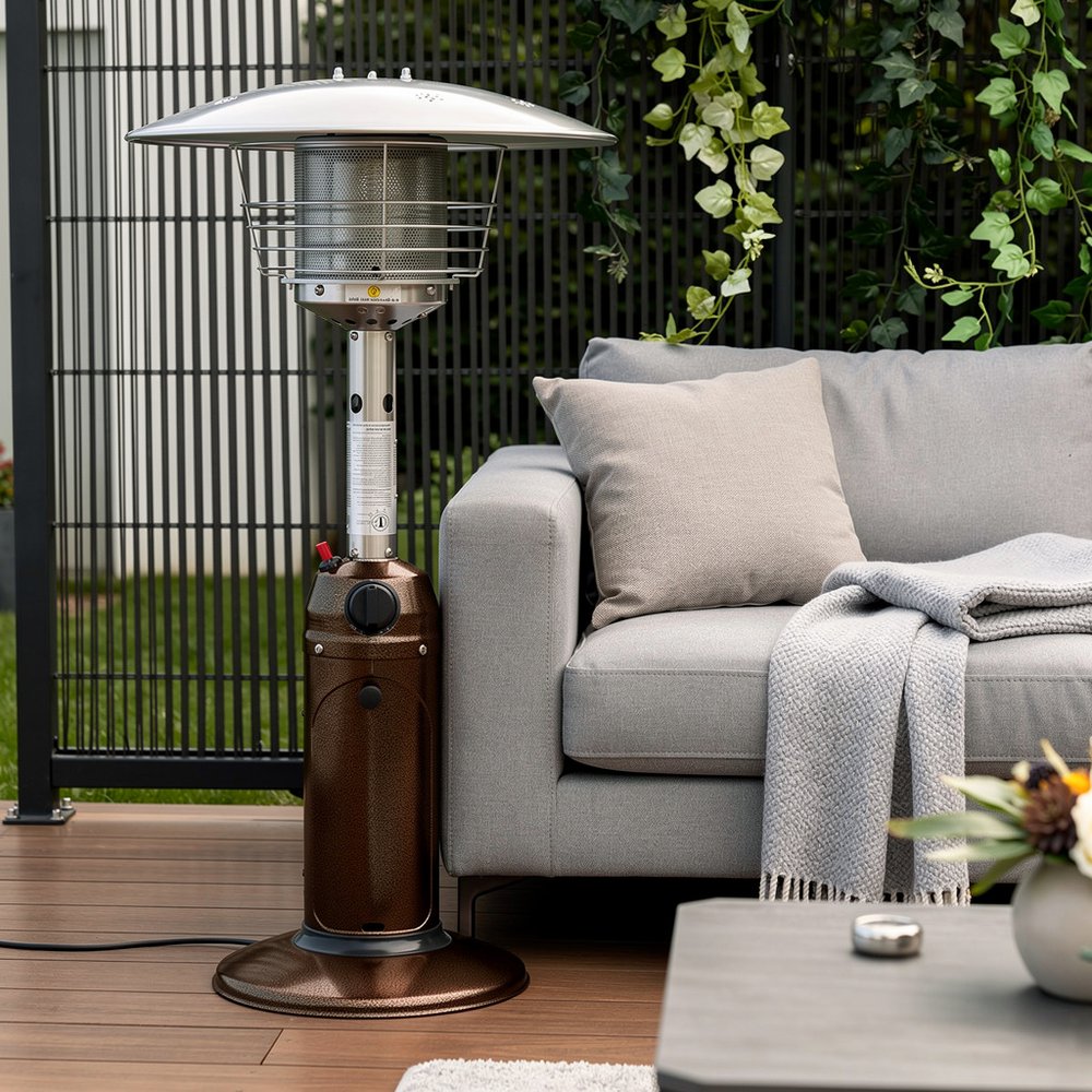 11000 BTU Bronze Steel Propane Cylindrical Pole Tabletop Patio Heater