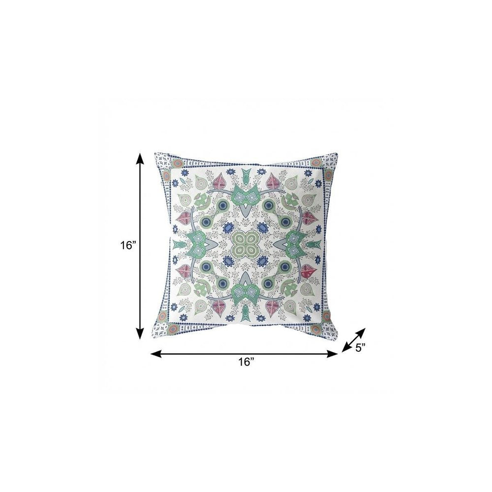 16" x 16" Off White Blown Seam Floral Indoor Outdoor Throw Pillow