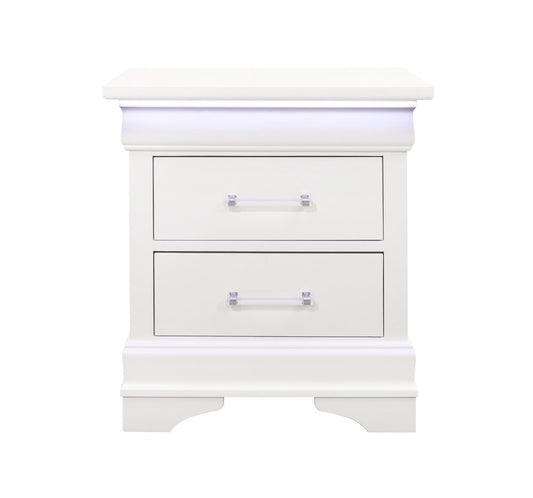 24" White Wood Lighted Two Drawer Nightstand