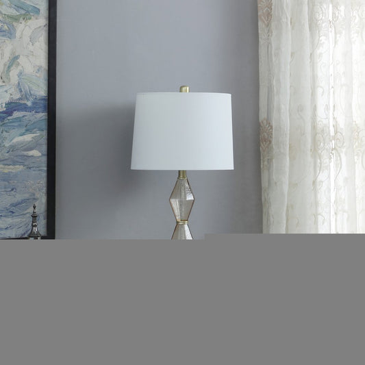 30" Brushed Gold Geo Glass Table Lamp With Shade