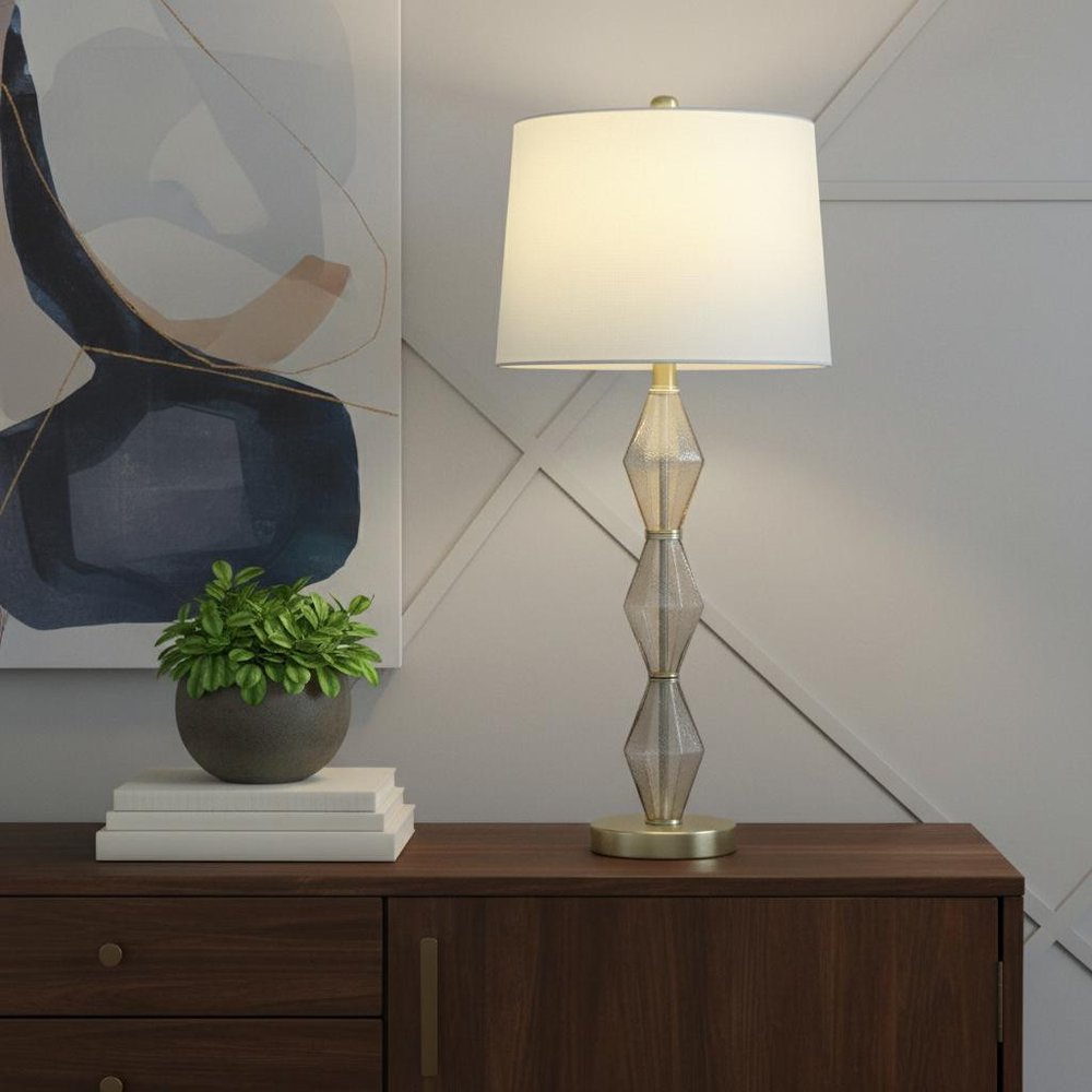 30" Brushed Gold Geo Glass Table Lamp With Shade