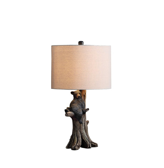 25" Black Bear in a Tree Table Lamp With Beige Shade