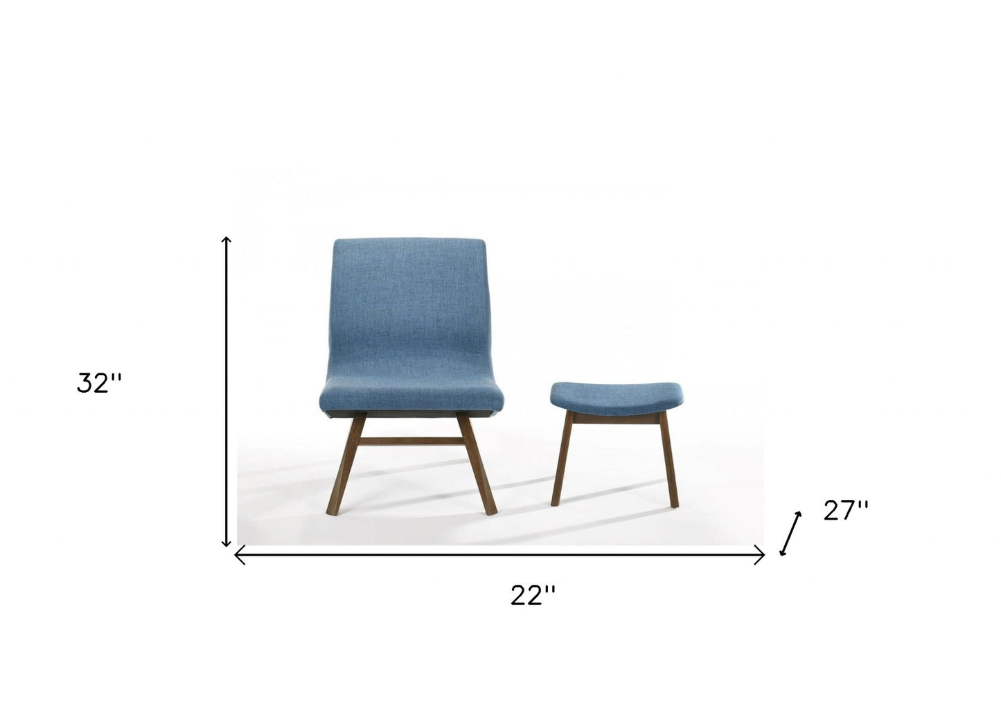 22" Blue And Brown Upholstered Lounge Chair With Ottoman