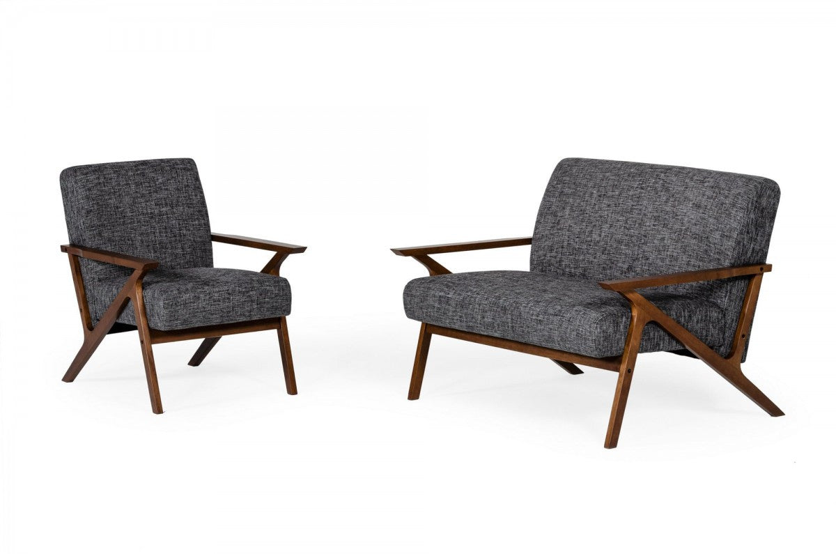 24" Gray And Brown Upholstered Arm Chair