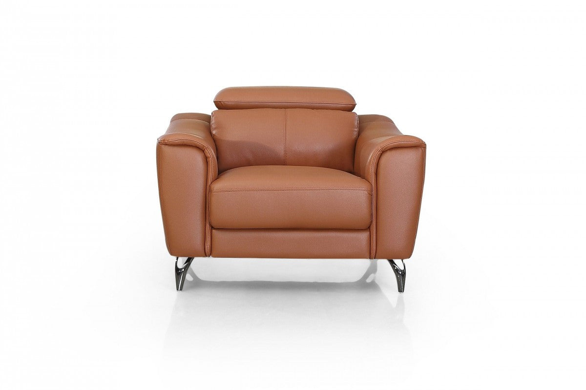 42" Orange And Silver Genuine Leather Lounge Chair