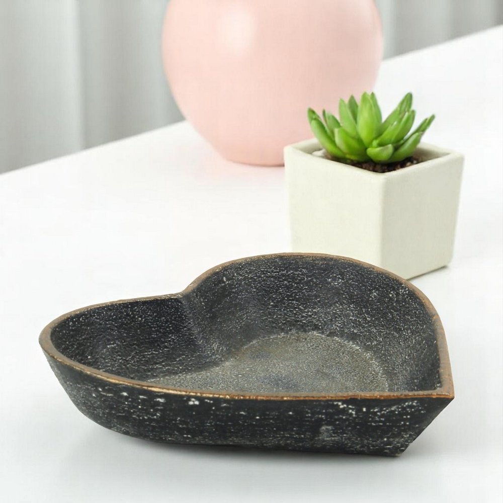 6" Black Heart Metal Heart Handmade Vanity Tray
