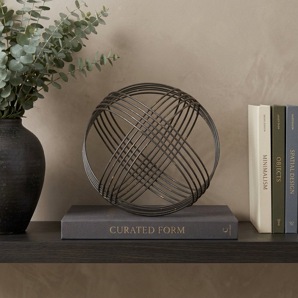 7" Gray Metal Hand Painted Decorative Orb Tabletop Sculpture