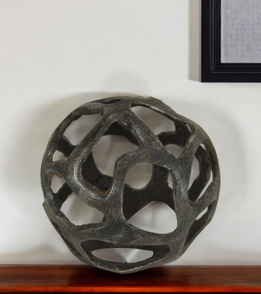 6" Natural Black Cast Iron Abstract Decorative Orb