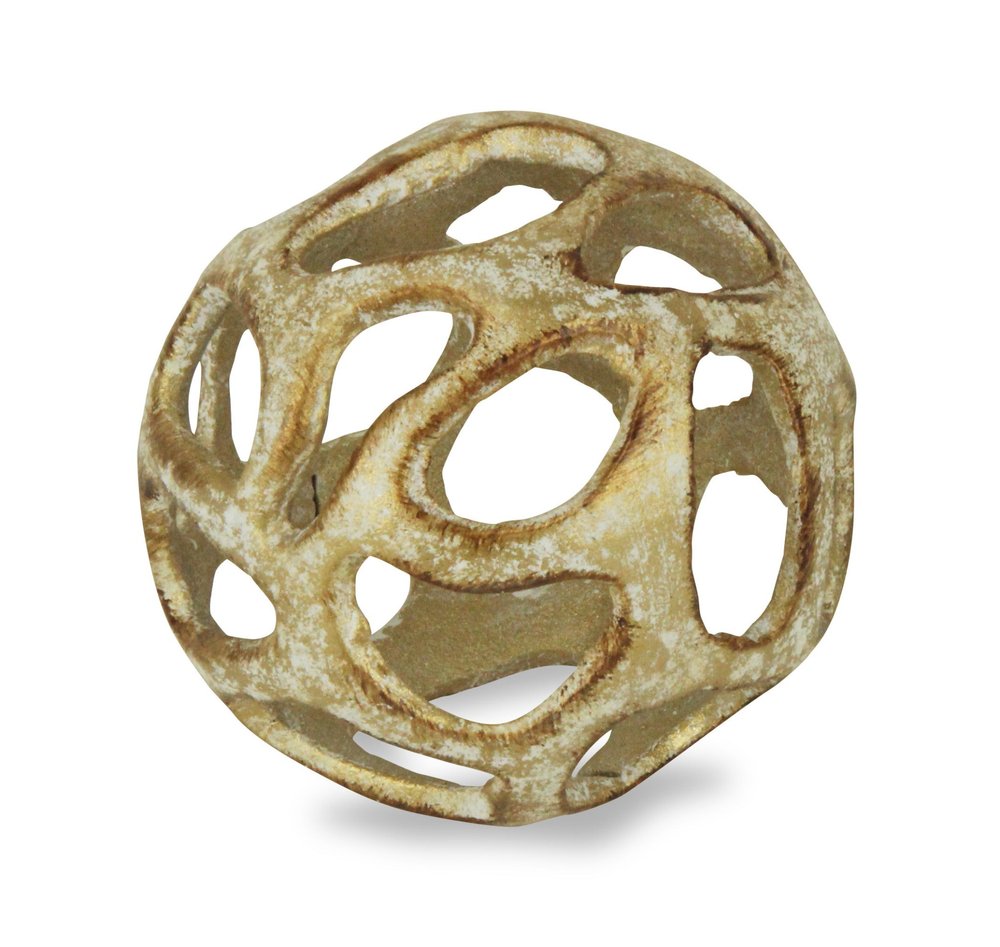4" Gold Cast Iron Hand Painted Decorative Orb Tabletop Sculpture