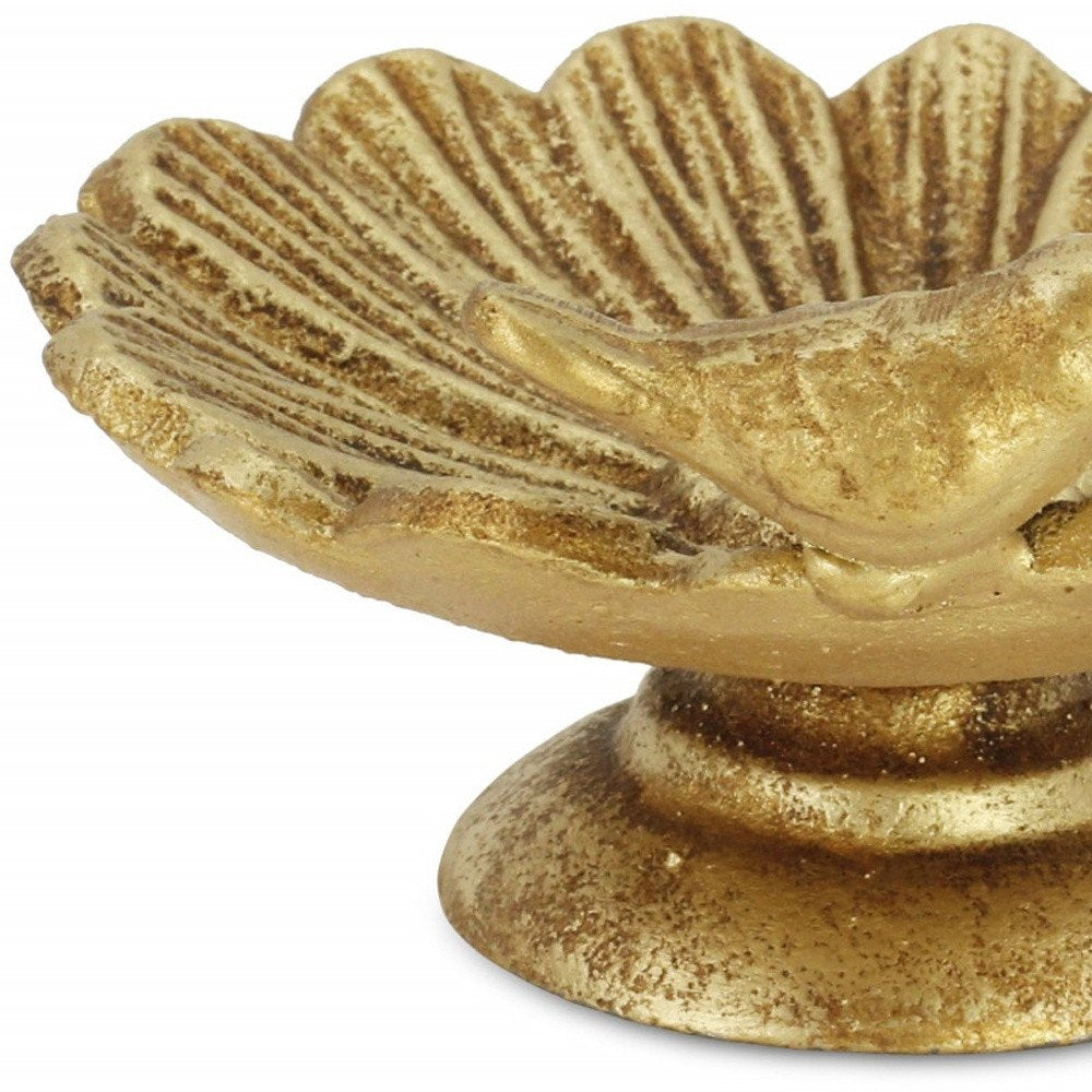3" Gold Metal Bird and Flower Hand Painted Sculpture