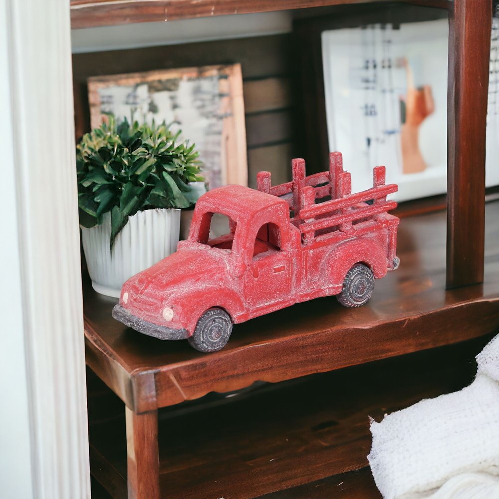 5" Red Metal Hand Painted Decorative Truck Tabletop Sculpture
