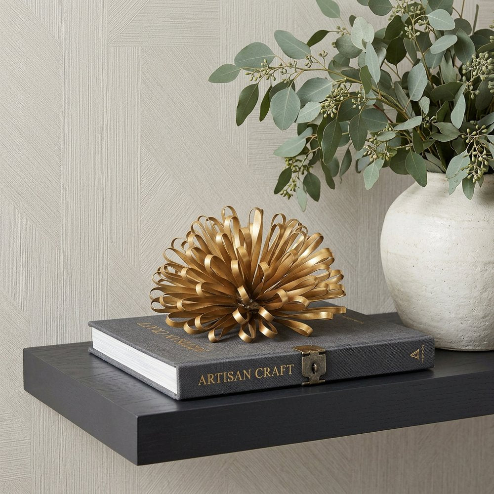 4" Gold Metal Abstract Bloom Painted Sculpture