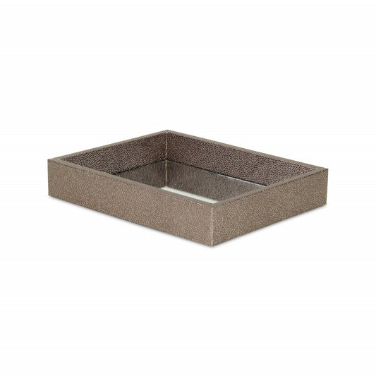 10" Gray Mirrored Glass And Wood Faux Shagreen Vanity Tray