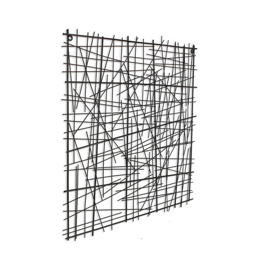 32" X 32" Black Handcrafted Abstract Lines Metal Hanging Dimensional Sculpture