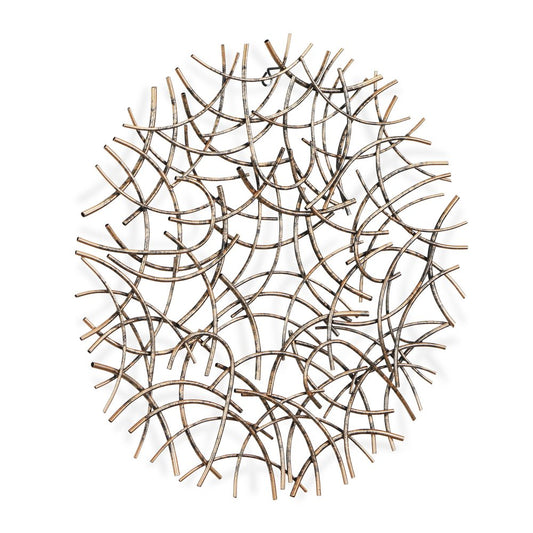 33" X 33" Bronze Metal Abstract Lines Round Hanging Dimensional Sculpture