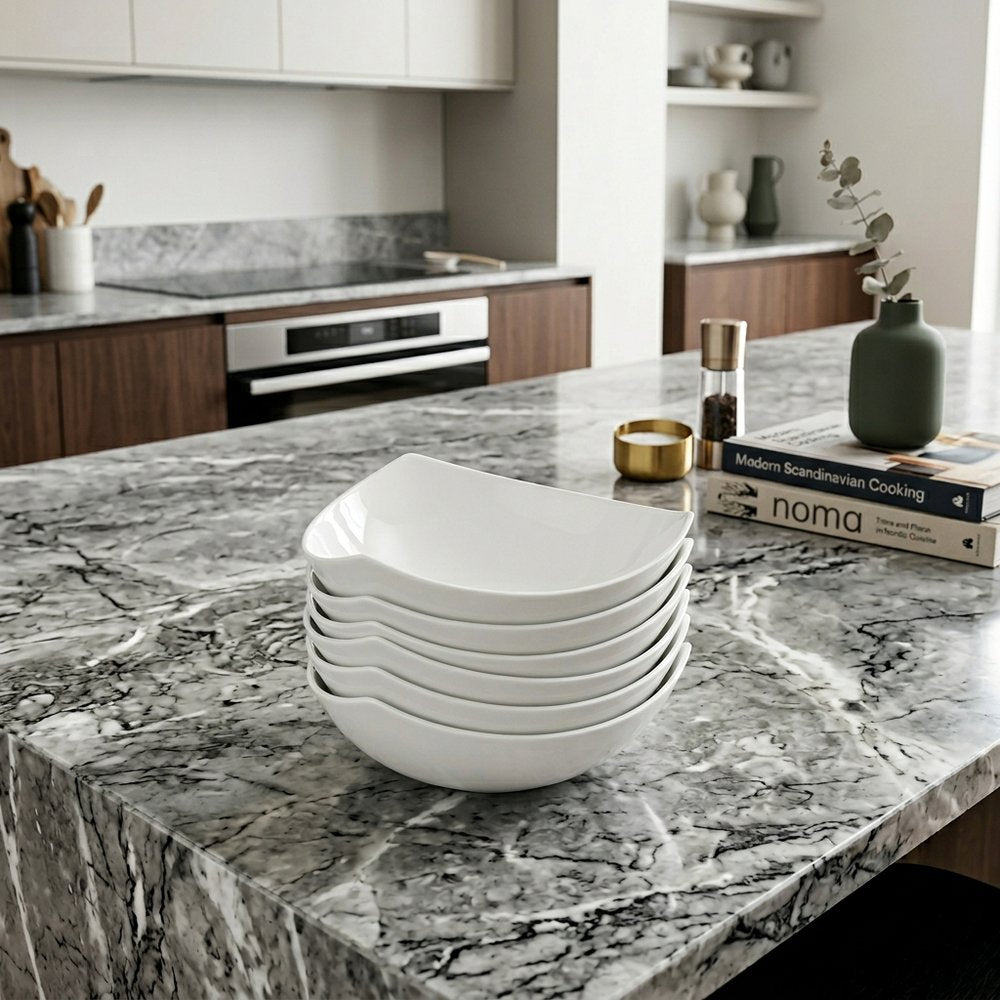 White Six Piece Triangle Bone China Service For Six Bowl Set