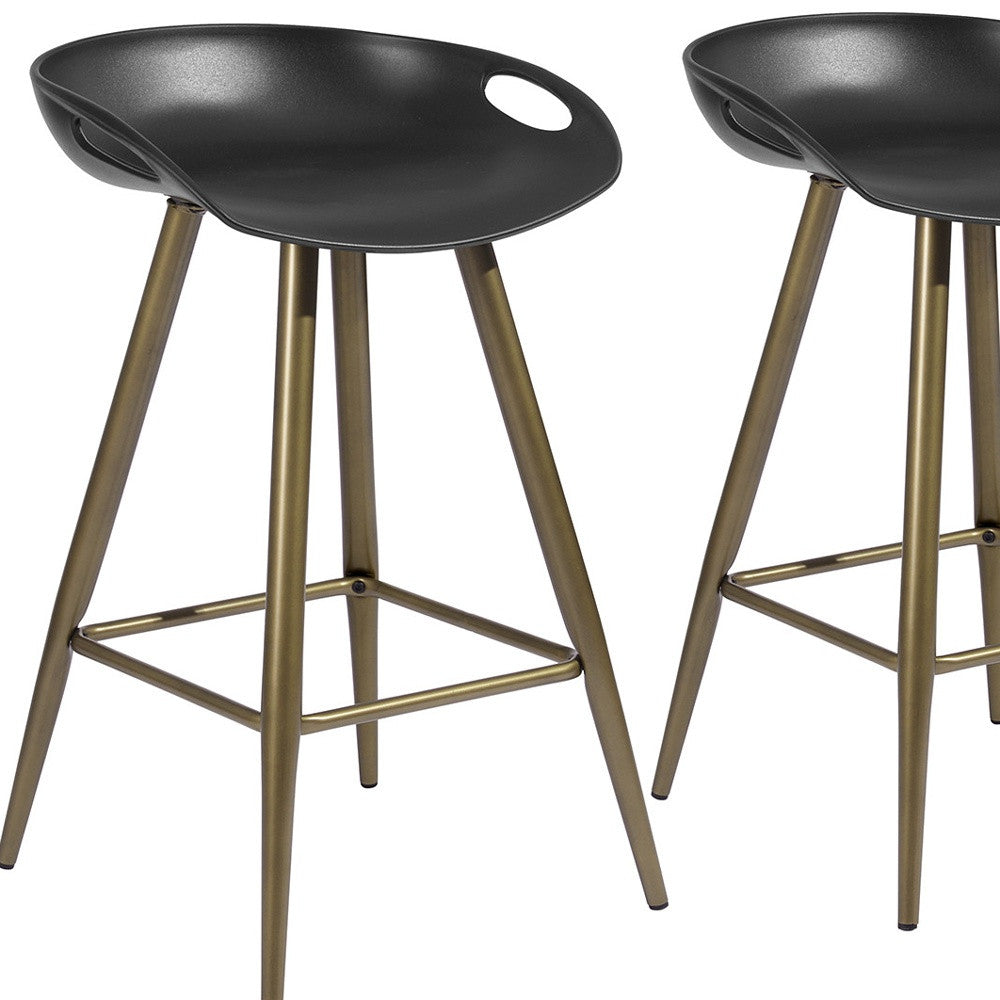 Set of Two 24" Black And Bronze Steel Backless Counter Height Bar Chairs