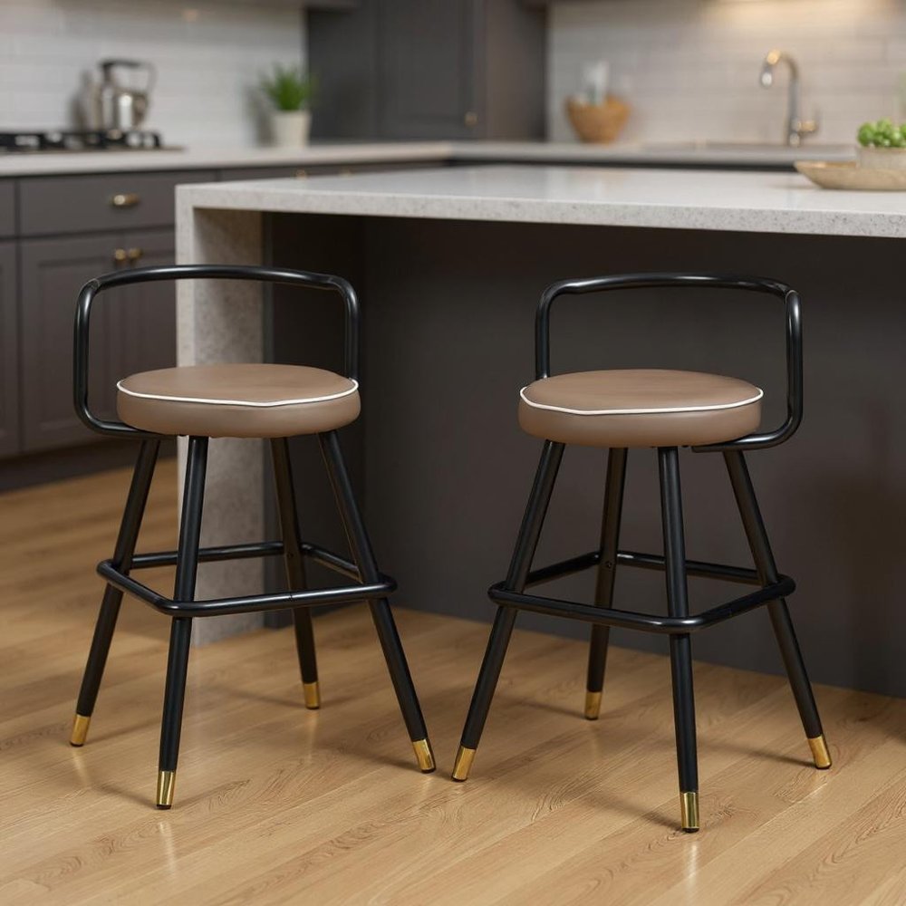 Set of Two 24" Black Steel Low Back Counter Height Bar Chairs