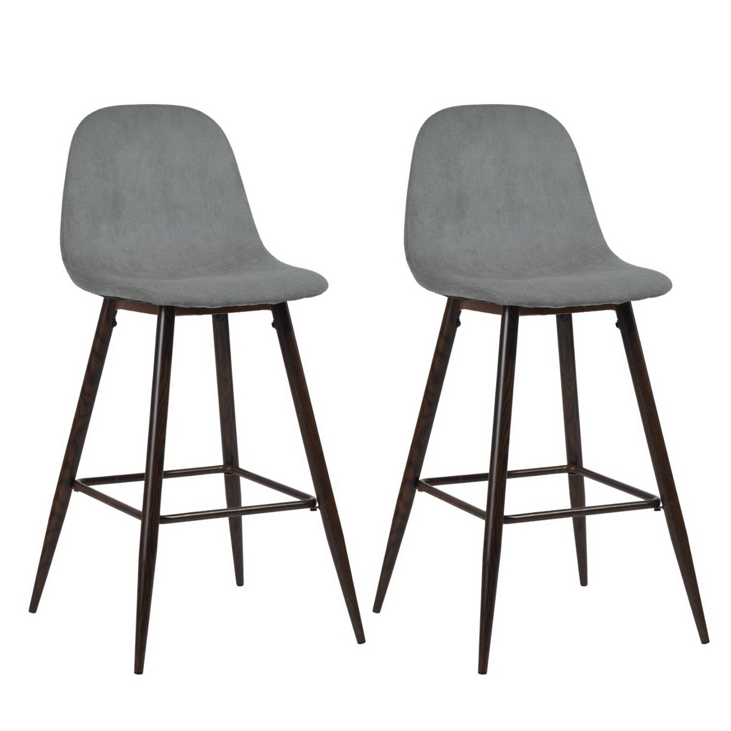 Set of Two 26" Gray And Gold Steel Counter Height Bar Chairs
