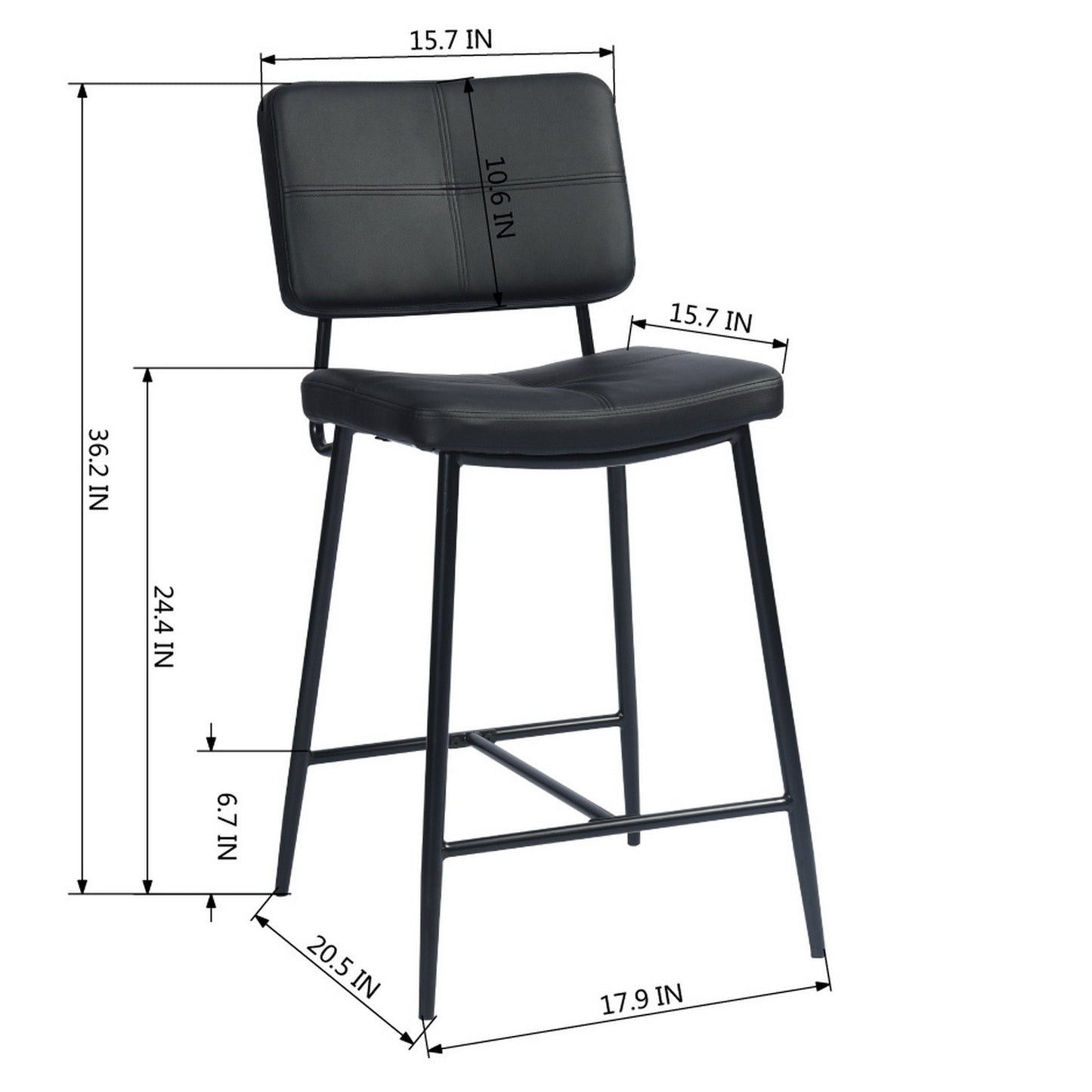 Set Of Two 36" Black Faux Leather Low Back Counter Height Bar Chairs