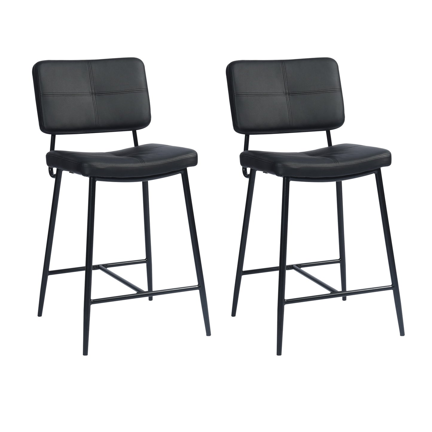 Set Of Two 36" Black Faux Leather Low Back Counter Height Bar Chairs