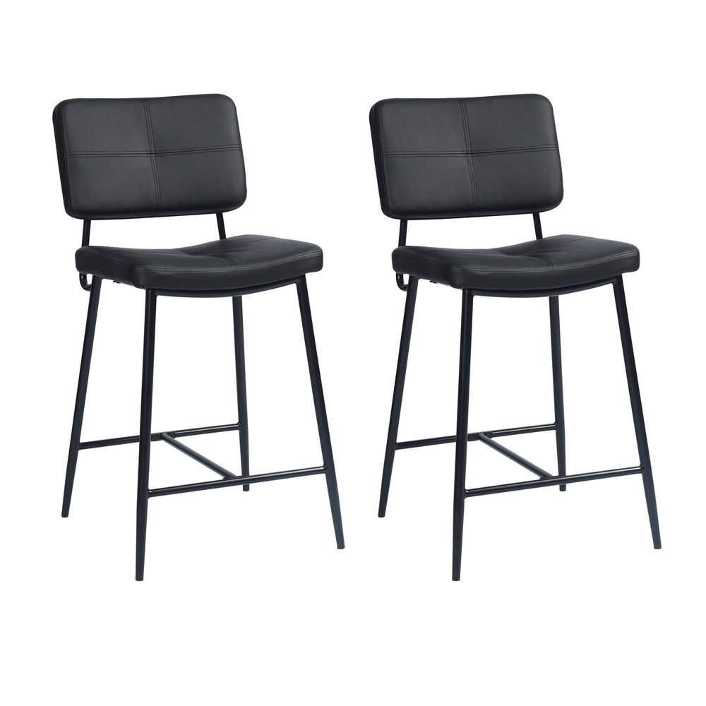 Set Of Two 36" Black Faux Leather Low Back Counter Height Bar Chairs
