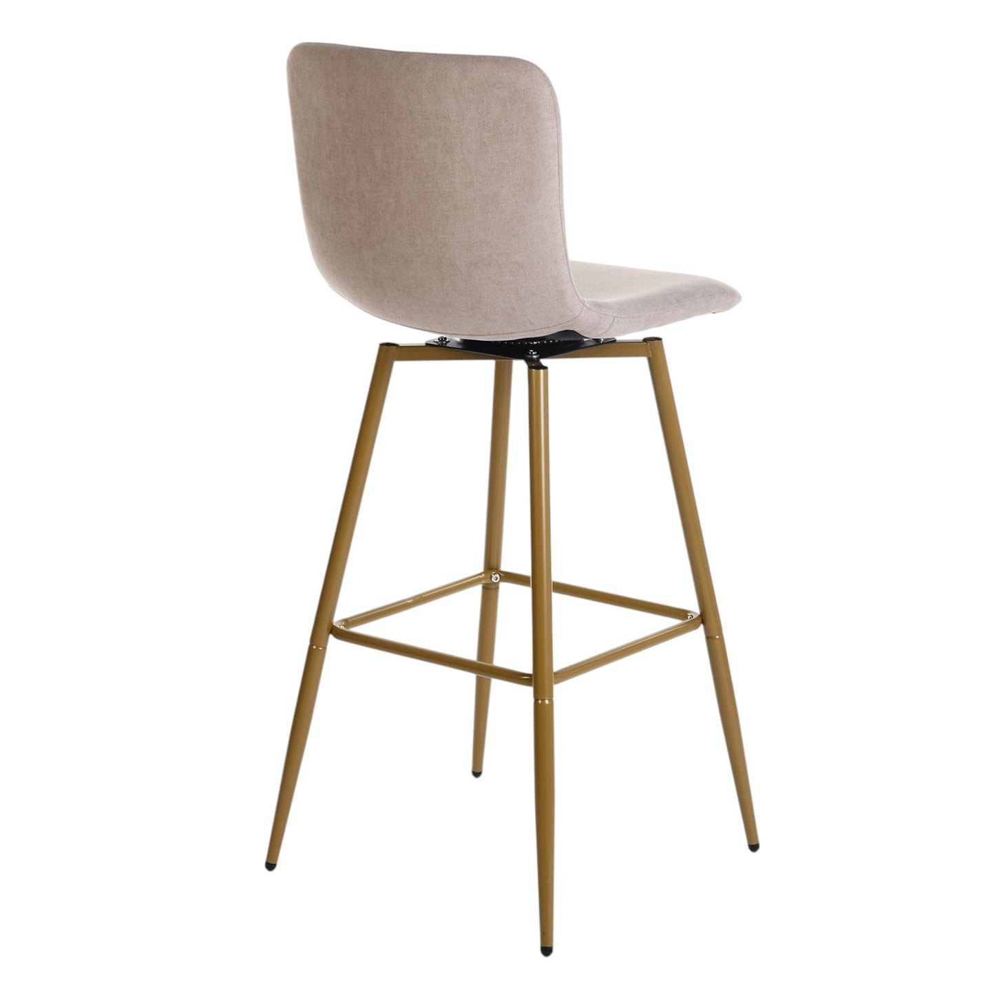 Set of Two 30" Light Taupe and Gold Fabric and Steel Bar Height Swivel Bar Chairs