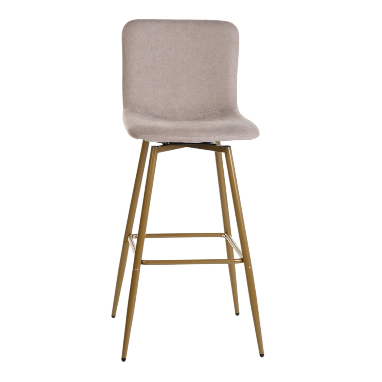 Set of Two 30" Light Taupe and Gold Fabric and Steel Bar Height Swivel Bar Chairs