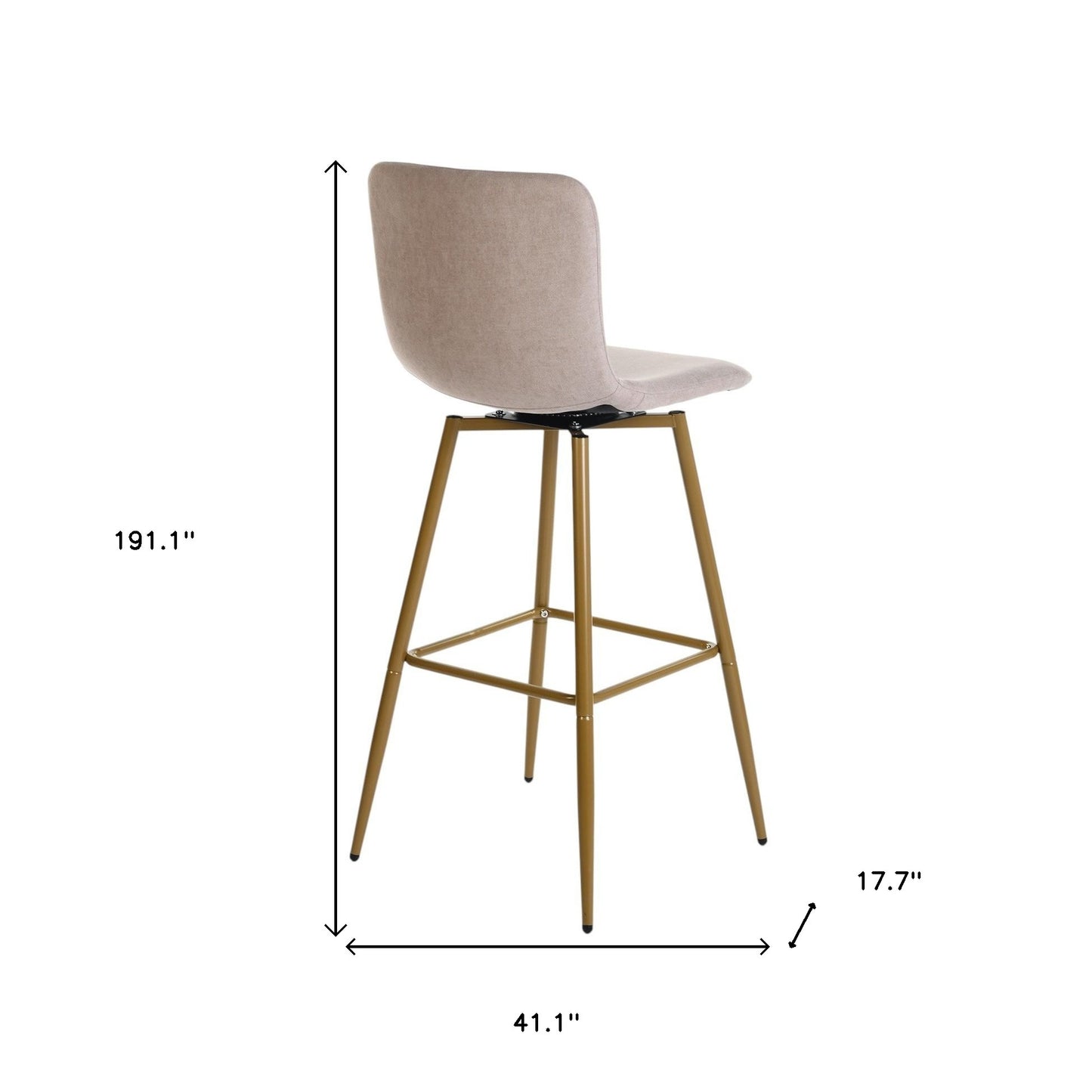 Set of Two 30" Light Taupe and Gold Fabric and Steel Bar Height Swivel Bar Chairs