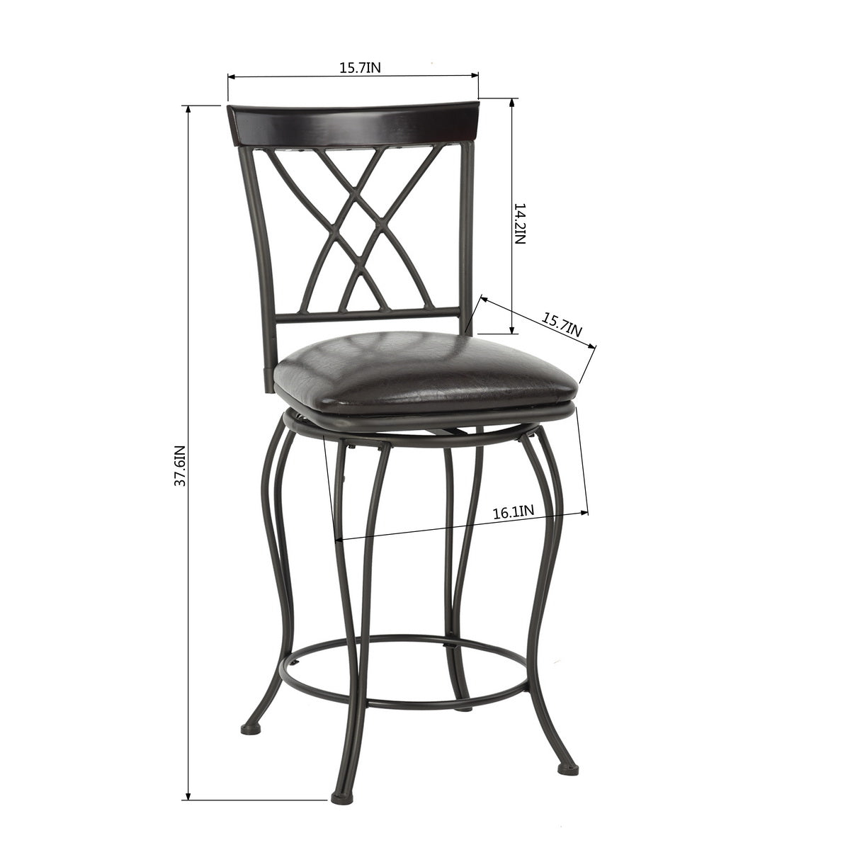 Set of Two 24" Black Manufactured Wood and Steel Counter Height Swivel Bar Chairs