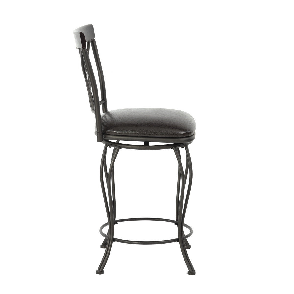 Set of Two 24" Black Manufactured Wood and Steel Counter Height Swivel Bar Chairs