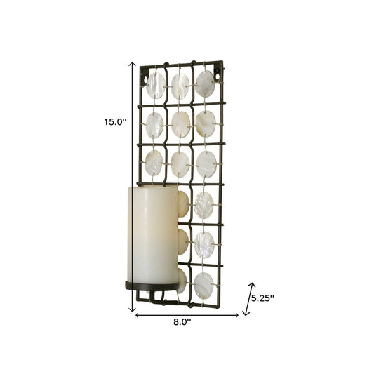 15" Brown And White Geometric Iron Wall Sconce Candle Holder With Candle