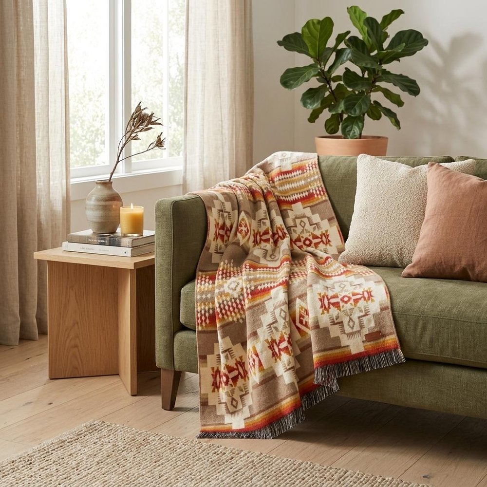 Off White Woven Acrylic Reversable Throw