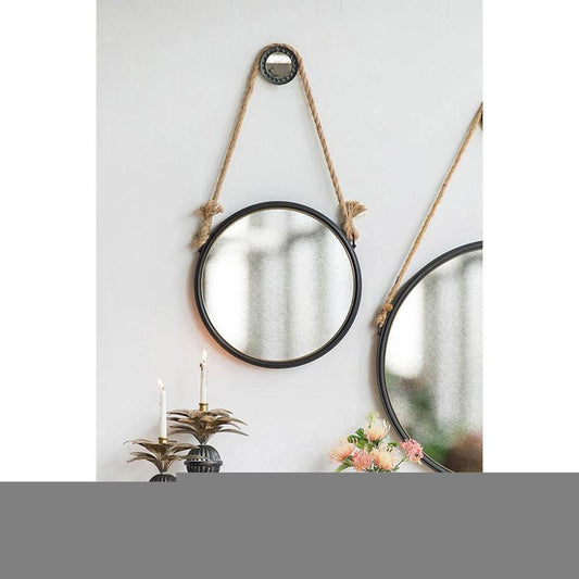 Black and Silver Round Accent Metal Mirror