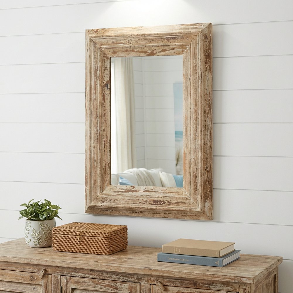 39" Natural Distressed Wood Framed Accent Mirror
