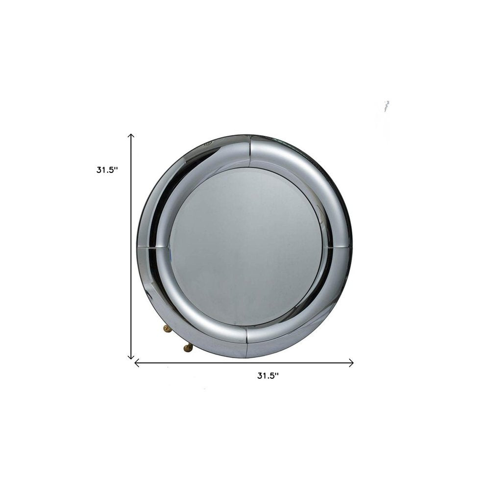 32" Silver Round Curved Frame Accent Mirror