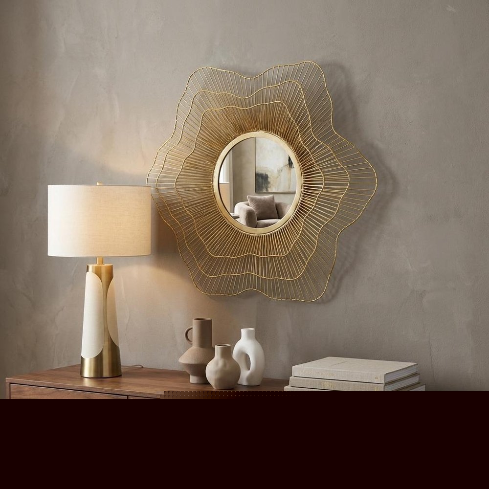 27" Gold Floral Sunburst Iron Framed Accent Mirror
