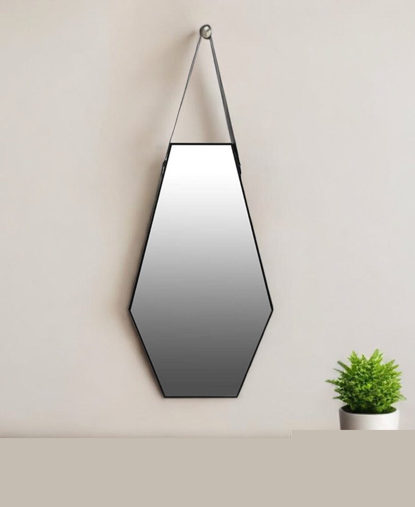 32" Black Hexagon Wood Framed Accent Mirror