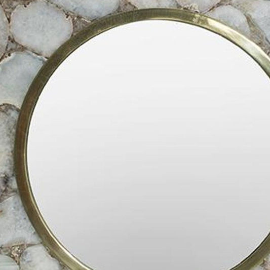 30" White And Gold Scalloped Stone Framed Accent Mirror