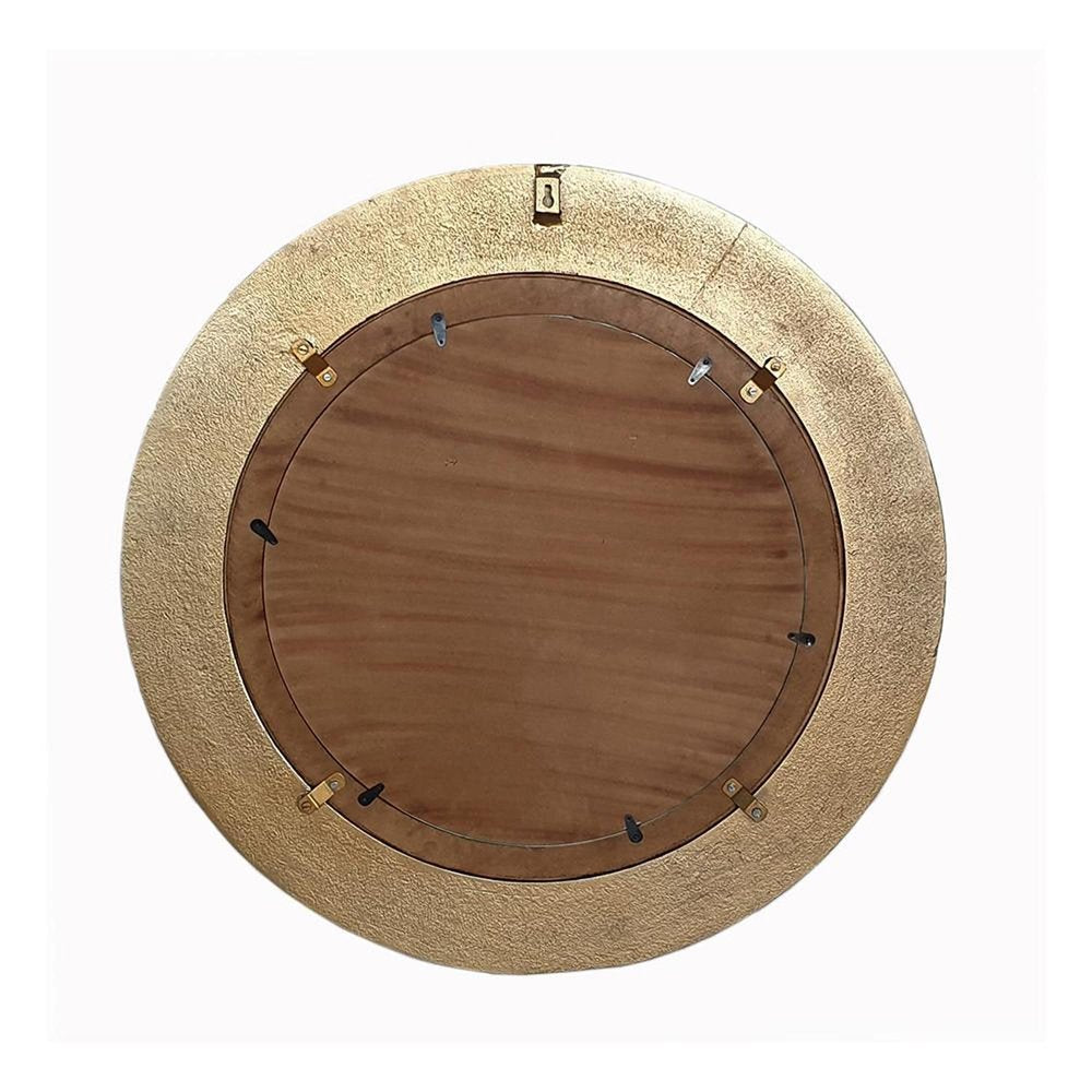 36" Gold and White Round Aluminum Ribbed Edge Framed Accent Mirror