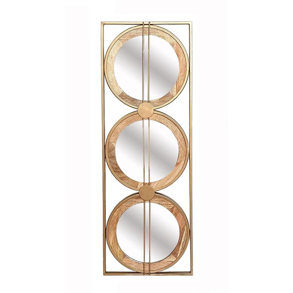 14" Brown and Gold Aluminum and Wood Geometric Framed Accent Mirror