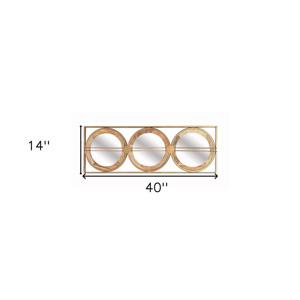 14" Brown and Gold Aluminum and Wood Geometric Framed Accent Mirror