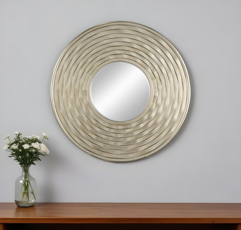 31" Silver Round Dimensional Thick Frame Accent Mirror