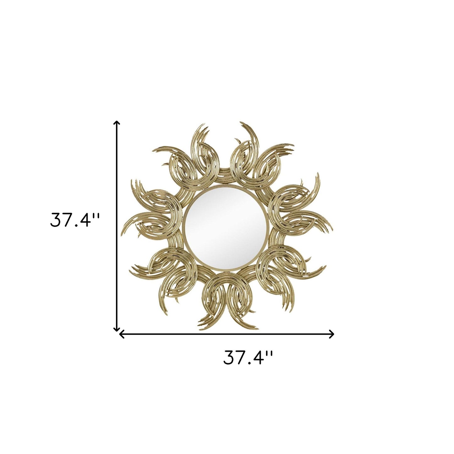 37" Gold Abstract Sunburst Iron Framed Accent Mirror