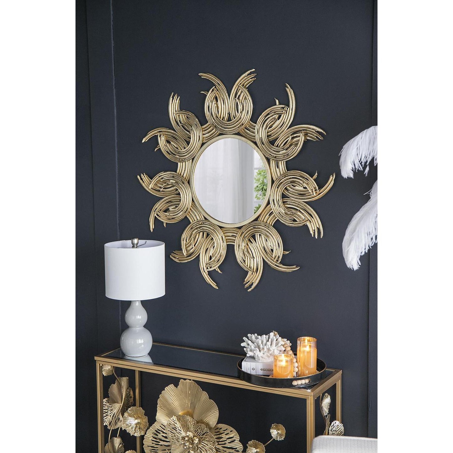 37" Gold Abstract Sunburst Iron Framed Accent Mirror