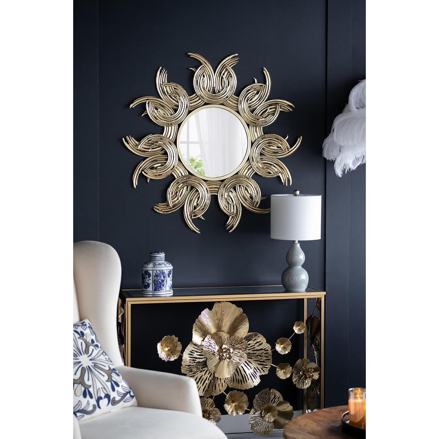 37" Gold Abstract Sunburst Iron Framed Accent Mirror