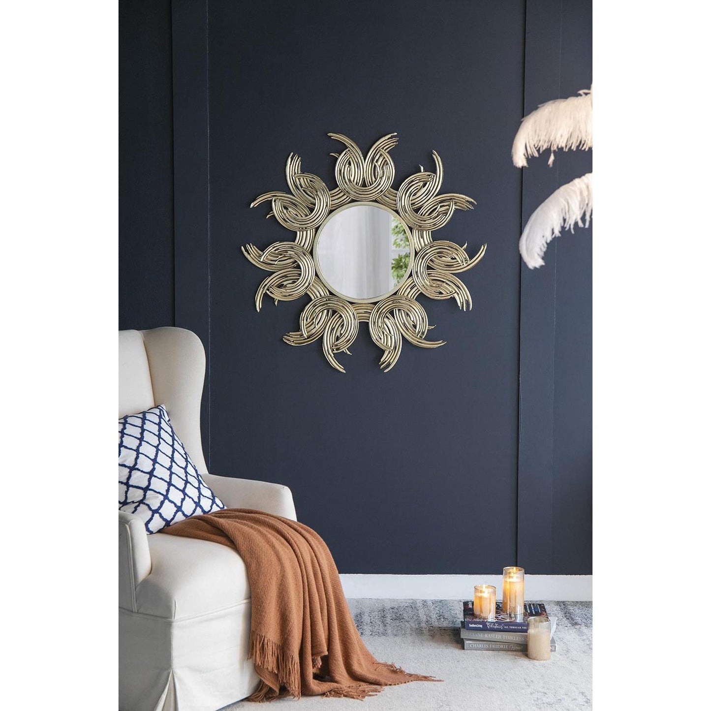 37" Gold Abstract Sunburst Iron Framed Accent Mirror