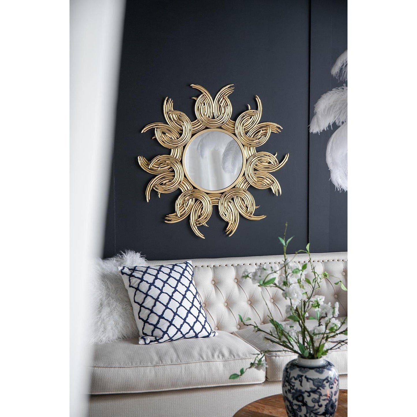 37" Gold Abstract Sunburst Iron Framed Accent Mirror